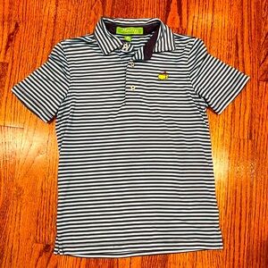 Official Masters Kids golf polo, navy/baby blue stripe. Kids XS (5-7). EUC